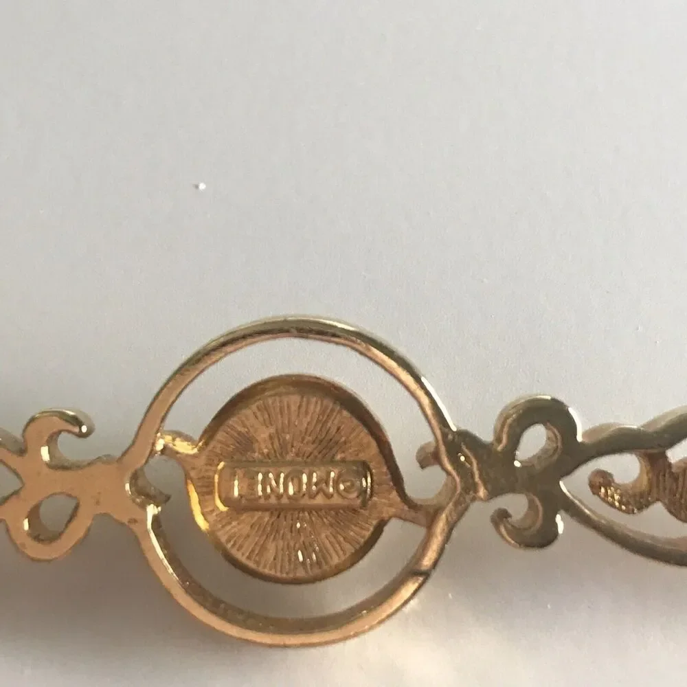 Vintage Monet Jewelry Brooch Pin Signed Gold Tone Faux Pearl